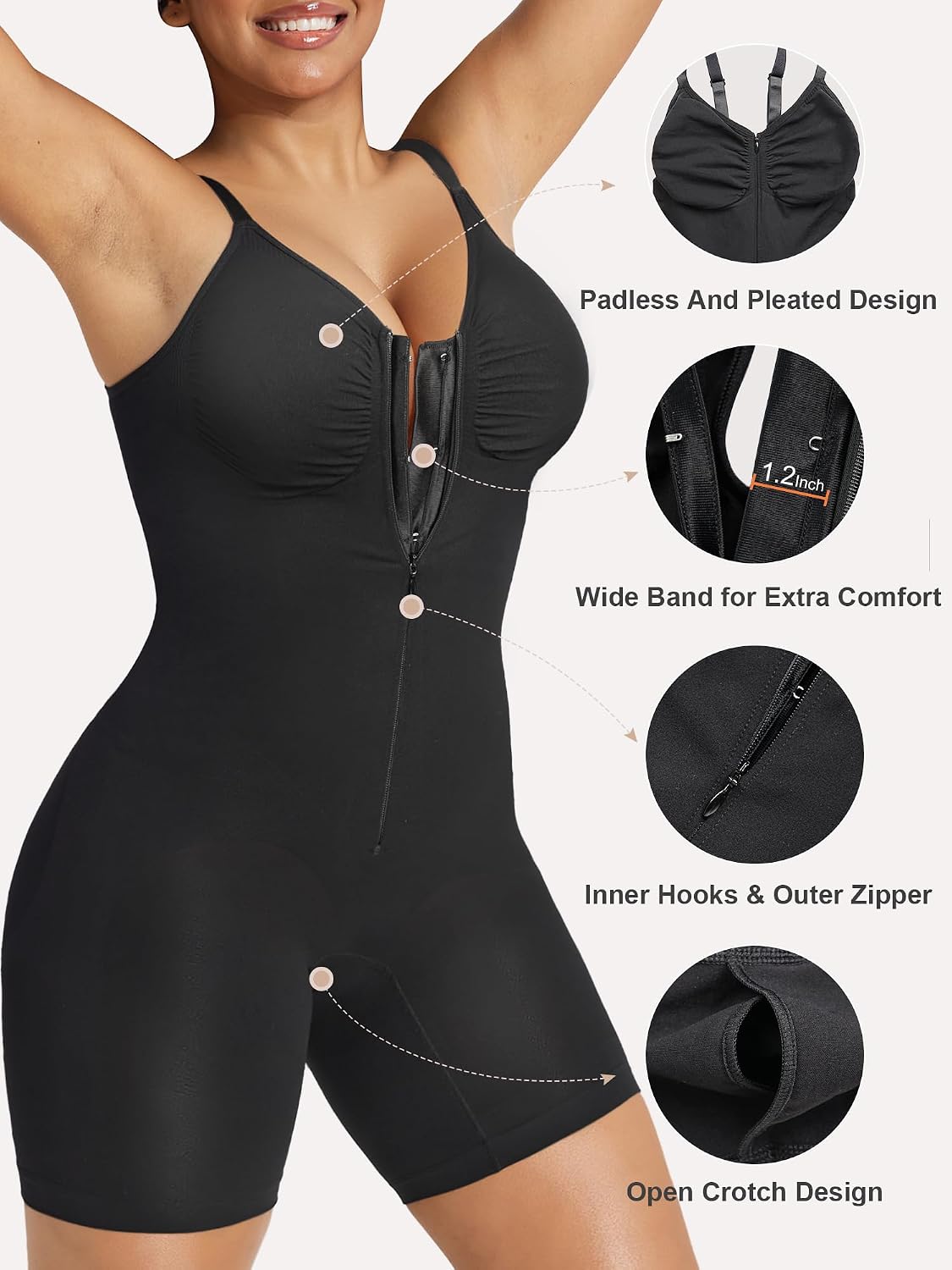 Zip-Up Tummy Control Short Bodysuit