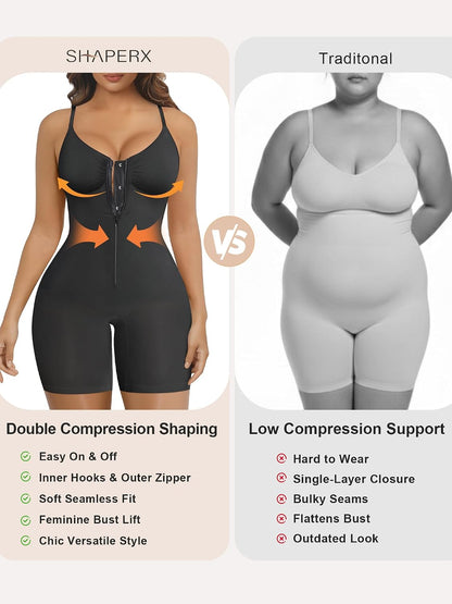 Zip-Up Tummy Control Short Bodysuit
