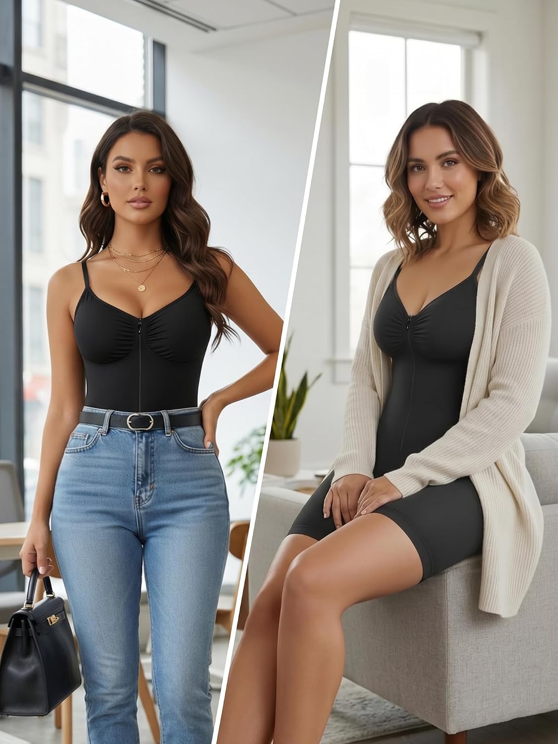 Zip-Up Tummy Control Short Bodysuit